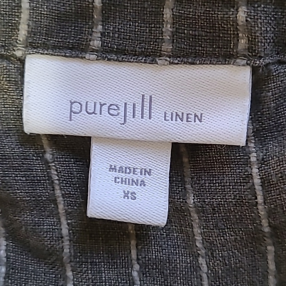 J. Jill 'PureJill' Olive Green & Cream Striped Linen Button Down Tunic - Size XS - Picture 6 of 8